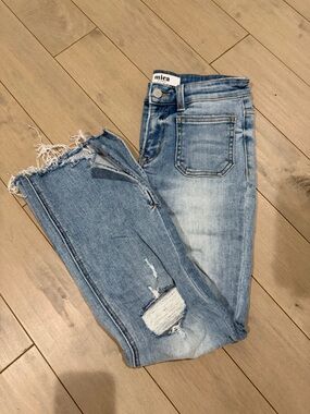 Mica Los Angeles Light Blue Distressed High-Rise Jeans, Sz 26